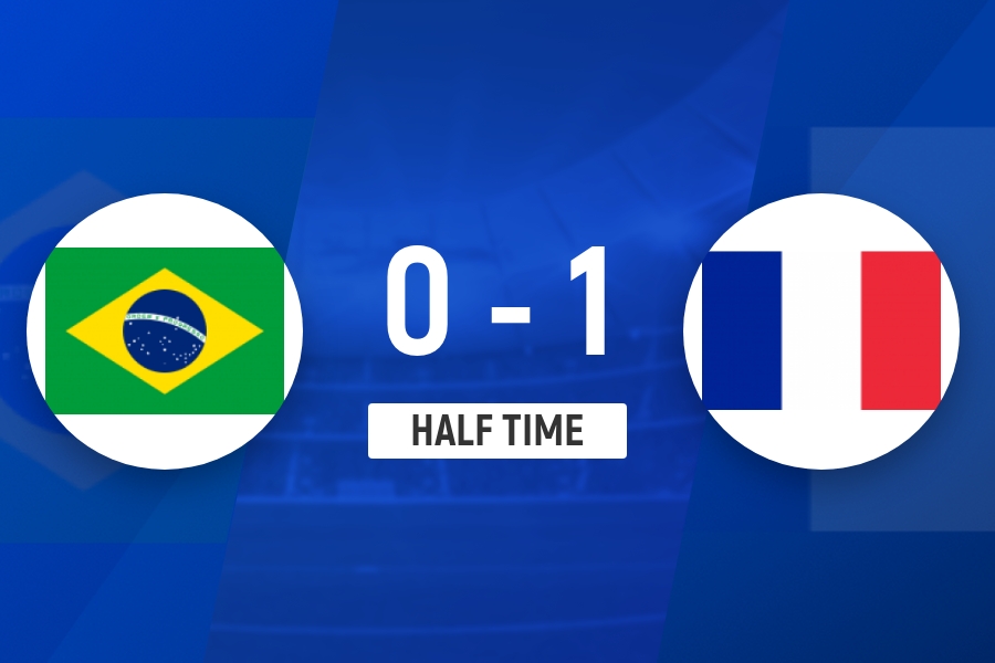 姆巴佩单刀挑射破门 法国半场压制巴西