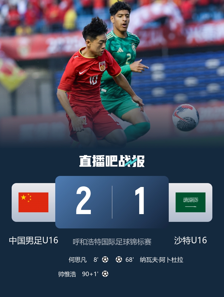 U16国足补时绝杀沙特 何思凡帅惟浩建功 U16国足补时绝杀沙特 何思凡帅惟浩建功
