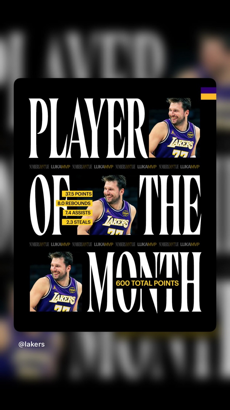 东契奇三月场均37.5分单月600分 詹姆斯社媒转发祝贺 东契奇三月场均37.5分单月600分 詹姆斯社媒转发祝贺