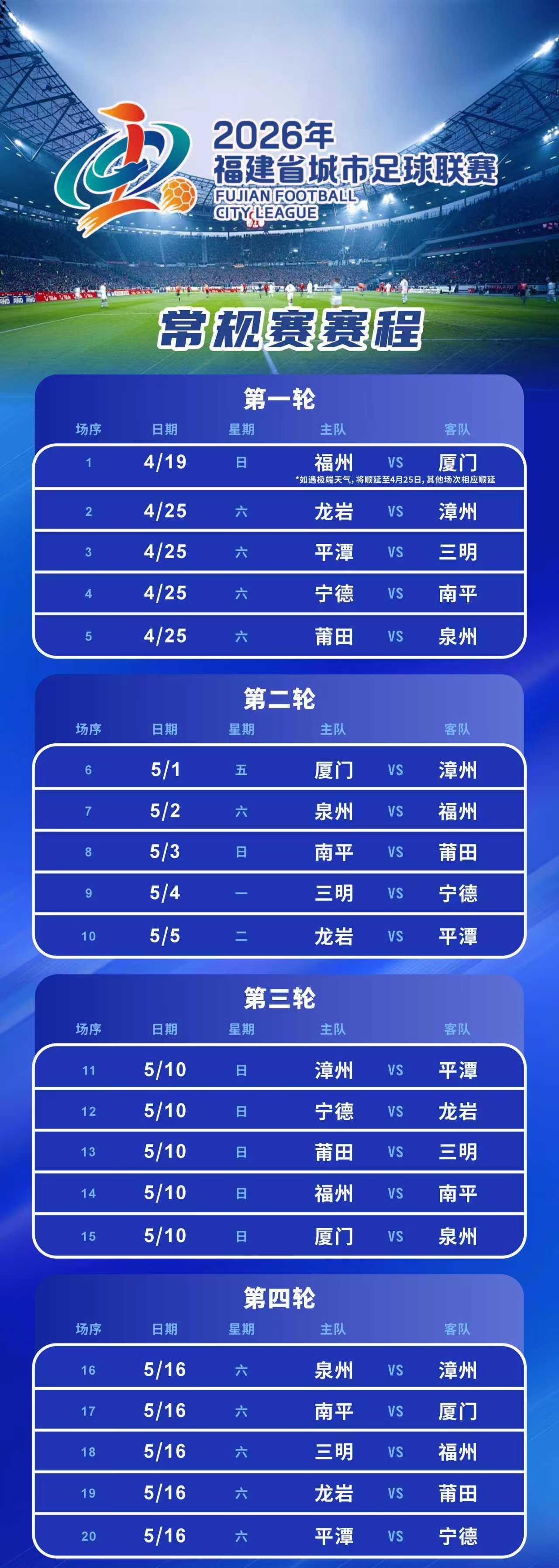 闽超常规赛程公布 4月19日福州厦门打响揭幕战 闽超常规赛程公布 4月19日福州厦门打响揭幕战