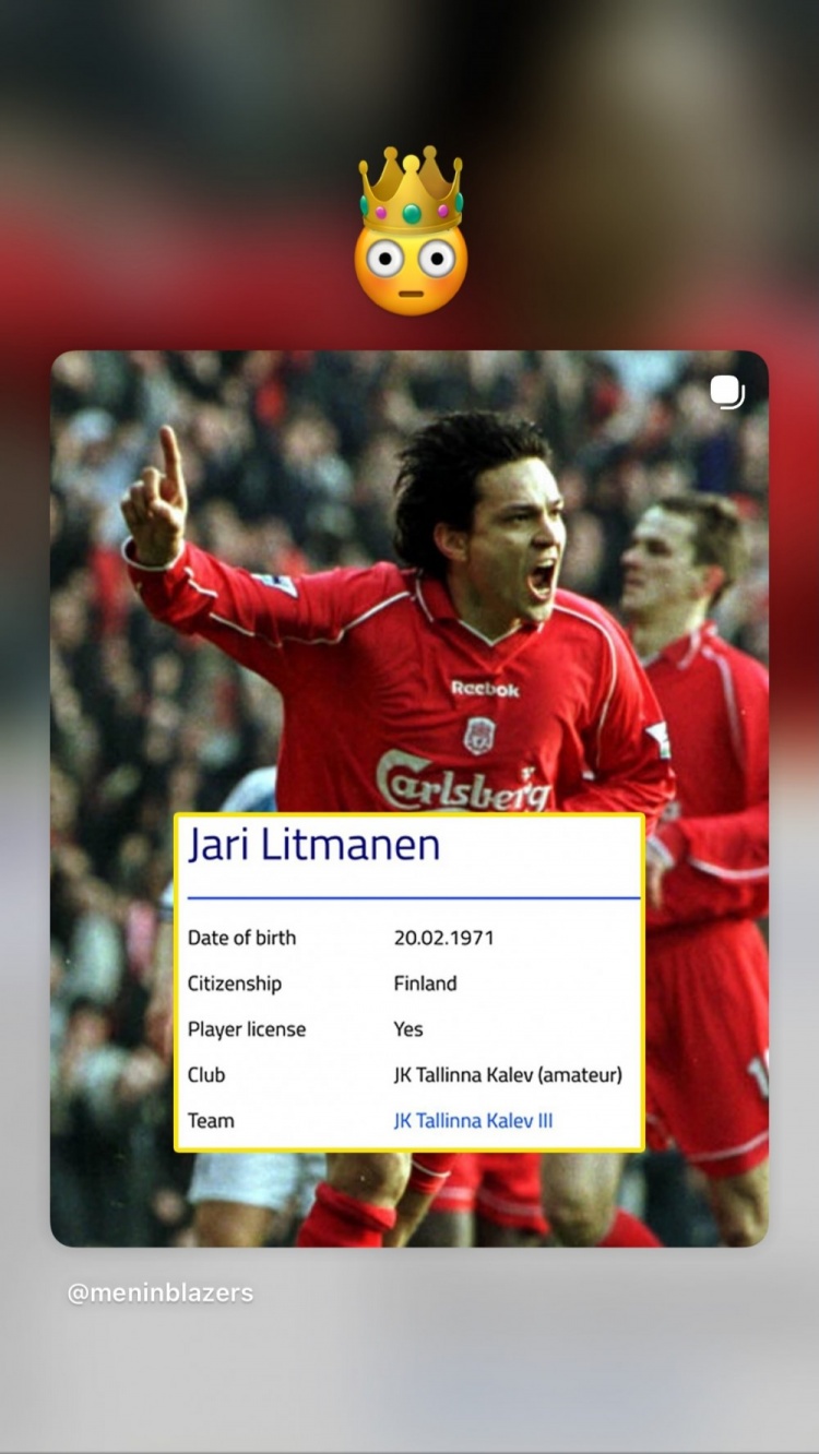 55岁芬兰传奇利特马宁复出 注册爱沙尼亚塔林卡列夫三队 55岁芬兰传奇利特马宁复出 注册爱沙尼亚塔林卡列夫三队