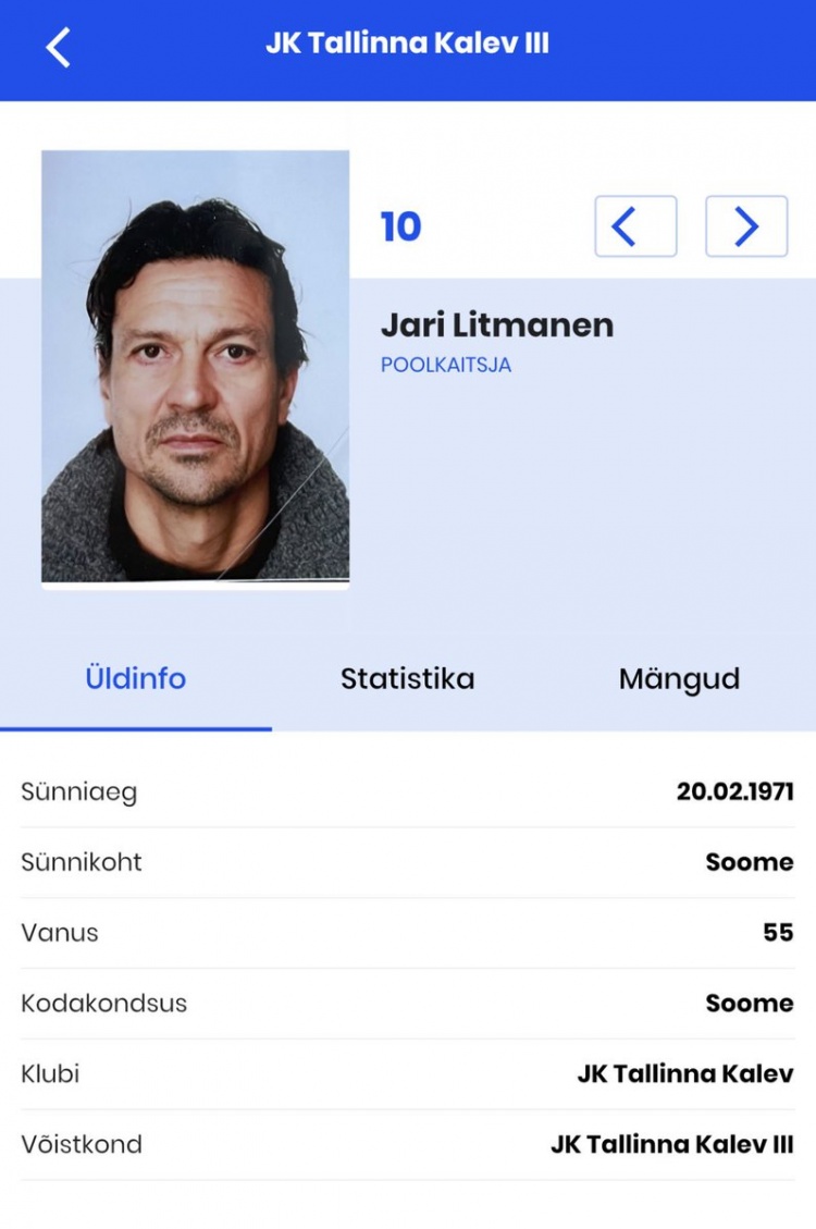 55岁芬兰传奇利特马宁复出 注册爱沙尼亚塔林卡列夫三队 55岁芬兰传奇利特马宁复出 注册爱沙尼亚塔林卡列夫三队