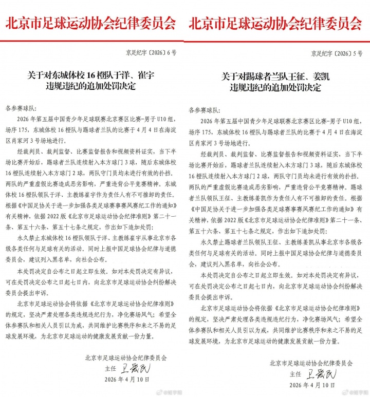 北京U10假球案细节曝光 为躲强队互射乌龙 教练领队遭永久禁足