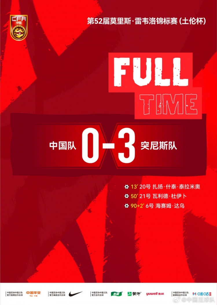 中国U-19遭突尼斯U-23零封 土伦杯两连胜后连败
